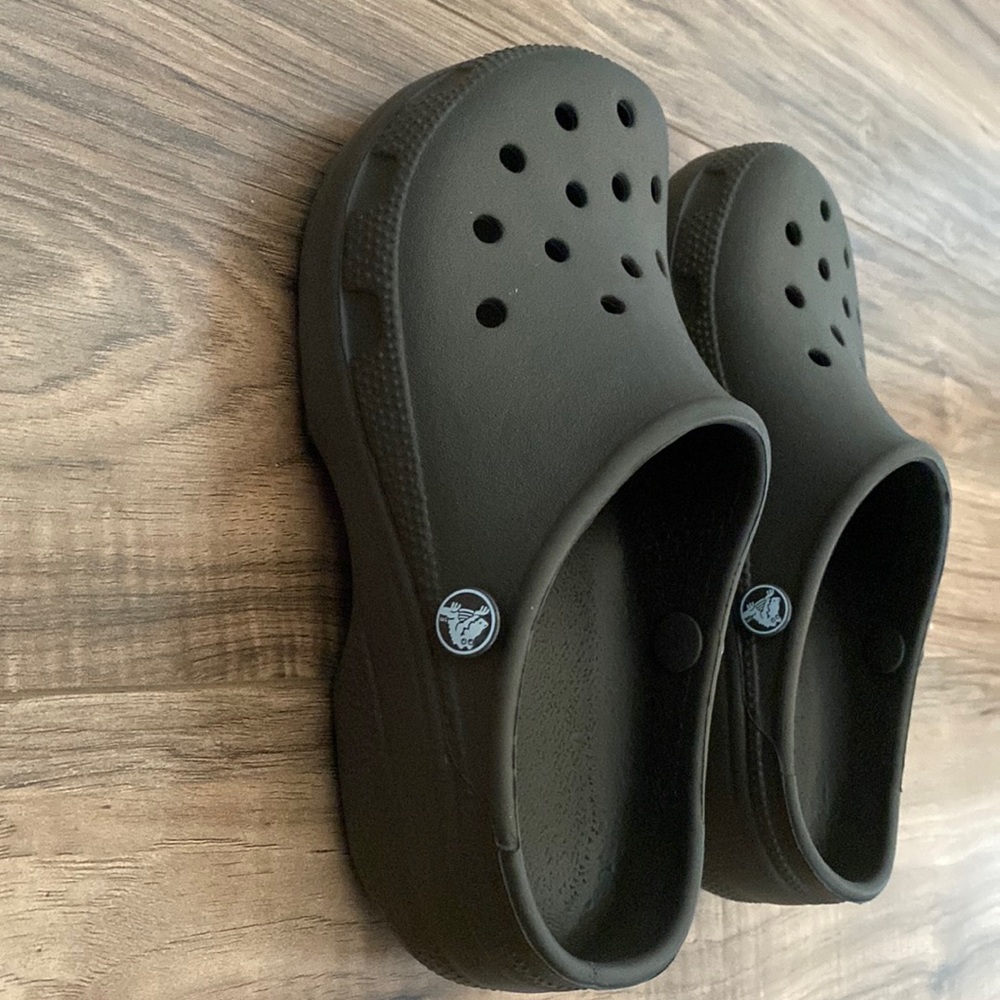 Dark green crocs